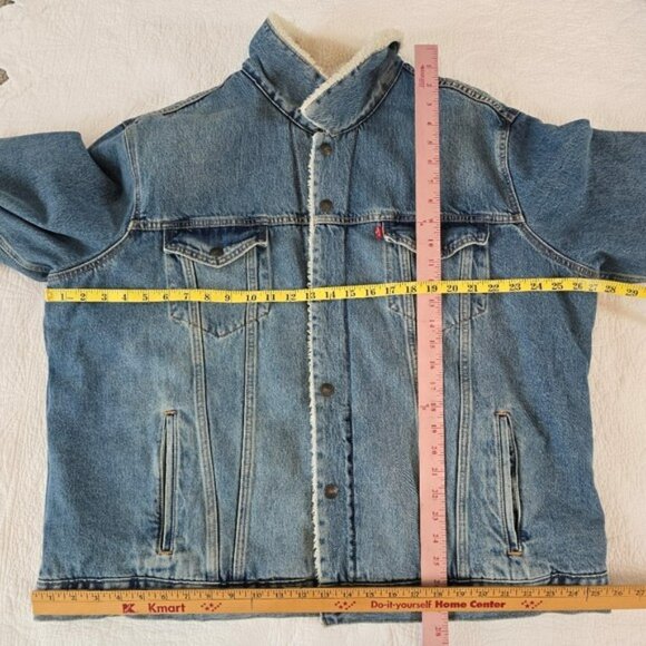 Men's Levi's Classic Blue Denim Jacket Sherpa Lining Size XXL Truckers Blue Jean - Picture 17 of 17